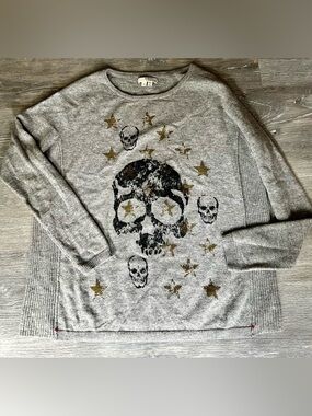 Label + Thread Skull Light Gray Cashmere Sweater Oversized Small $325 Retail!